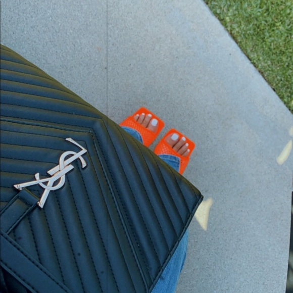 Orange mesh open toe lace up heels - Picture 2 of 2